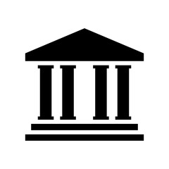 Obraz premium Simple black icon of a classical Greek or Roman style building with four columns.