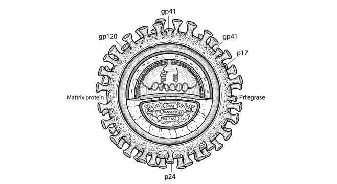 HIV Virus Structure Diagram: Detailed Illustration of Retrovirus Components
