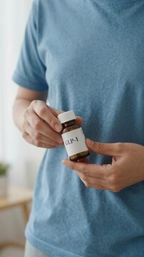Man holding a small bottle of glp-1 medication in his hands close up symbolizing weight loss treatment options or modern healthcare trends in diabetes and obesity management concept