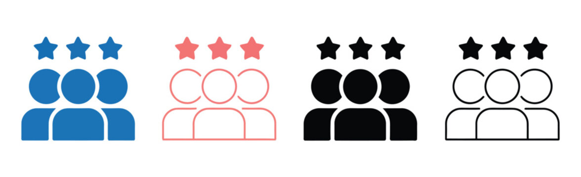 Customer review icon set, multiple style collection featuring star ratings, feedback, testimonials