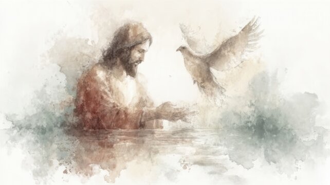 Jesus christ receiving the holy spirit during his baptism, a sacred moment of spiritual enlightenment and conversion
