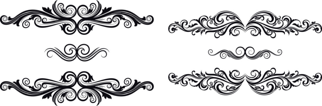 Elegant black scroll dividers with intricate floral flourishes, perfect for a classic invitation or document border