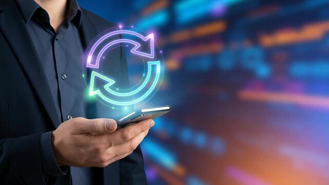 Businessman mobile phone digital payments online banking cashless economy transaction process symbolizing money flow technology future secure financial technology