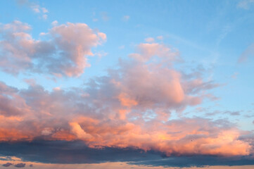 Sunset sky landscape, vast view of sunset sky with scenic pink and blue clouds