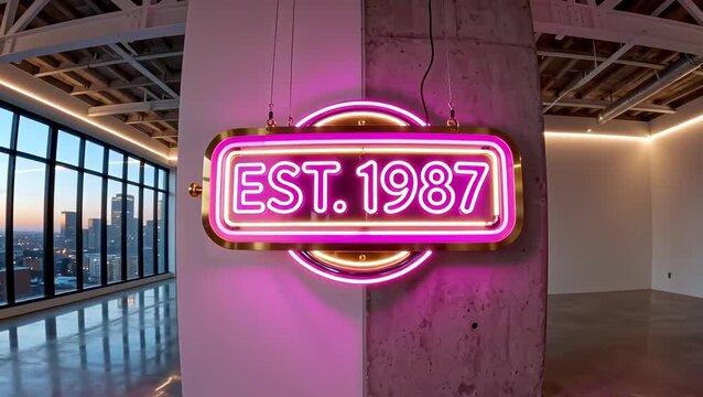 Neon Sign Featuring EST. 1987 in Modern Urban Space