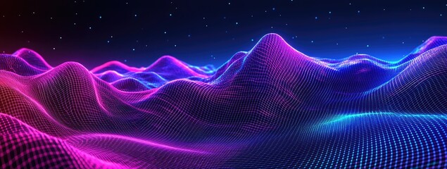 Fototapeta premium A neon grid background with purple and blue tones, perfect for retro gaming or futuristic designs.