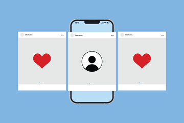 Social media post interface, social media audience engagement, Digital marketing on smartphone. Vector Illustration