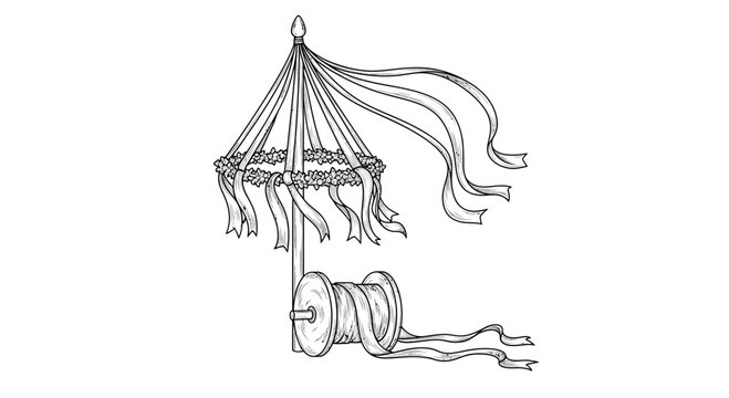 Vintage Maypole With Ribbons and Spool Illustration