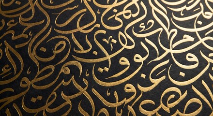 Golden Arabic Calligraphy Abstract Pattern on Dark Black Background