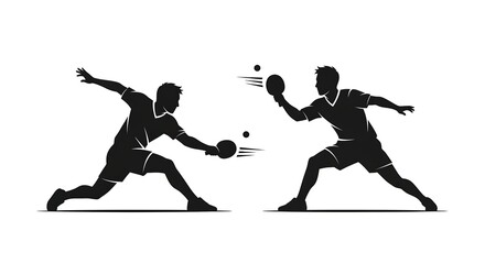 Fototapeta premium Table Tennis Players Rally Silhouette Ping Pong Sport Illustration