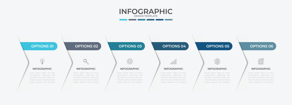Vector Infographic design business template with icons and 6 options or steps. Can be used for process diagram, presentations, workflow layout, banner, flow chart, info graph