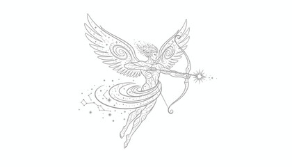 Obraz premium Sagittarius Zodiac Sign Archer Celestial Angel with Bow and Stars