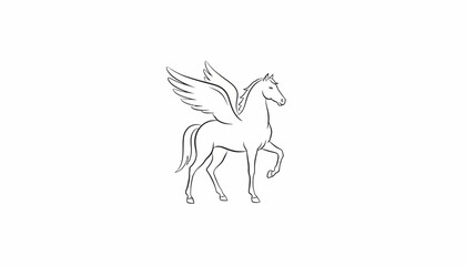 Fototapeta premium Pegasus Line Art Drawing - Mythical Winged Horse Silhouette
