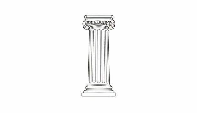 Ionic Column Capital Detail, Ancient Greek Architecture Element, White Background, Vector Illustration
