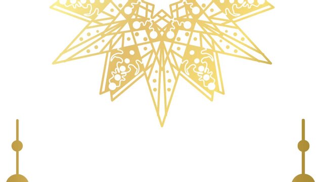 Golden Islamic Geometric Star Ornament Motion on White Background