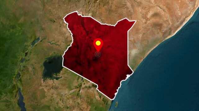 Kenya map animation, Africa country highlight, location pin Kenya, geographic map motion, Nairobi location marker, red map highlight animation, country border focus, travel map background