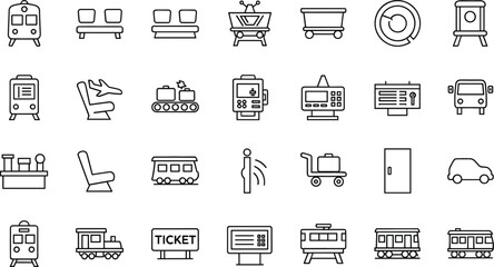 Public transportation icons set including train bus tram ticket station and passenger symbols © Vactor Itbd