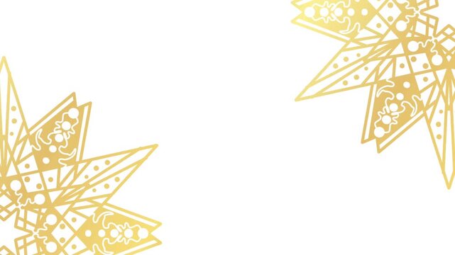 Golden Geometric Stars Motion Corner Border on White Background. 4K