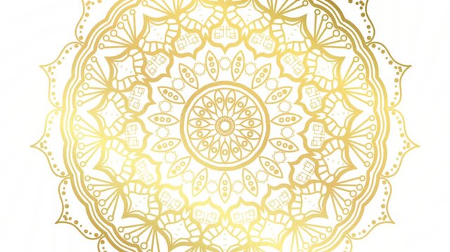 Golden Mandala Circular Pattern on White Background. 4k video