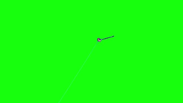 A Bright Kite with a Long Tail of Silk Ribbons Flies in a Light Wind Kite Flying in Sky Kite Festival Green Screen Realistic Naturalistic 4K UHD Chroma Key Background