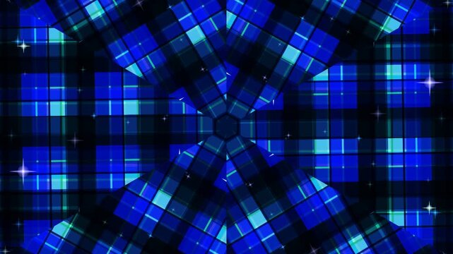 A mesmerizing blue mosaic pattern on a dark background is viewed from directly above, creating an abstract visual effect