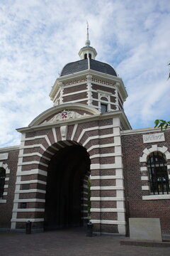 Morospoort gate with old brick walls in Leiden, Netherlands. 