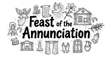 Fototapeta premium Feast of the annunciation: religious symbols and imagery depicting biblical scene