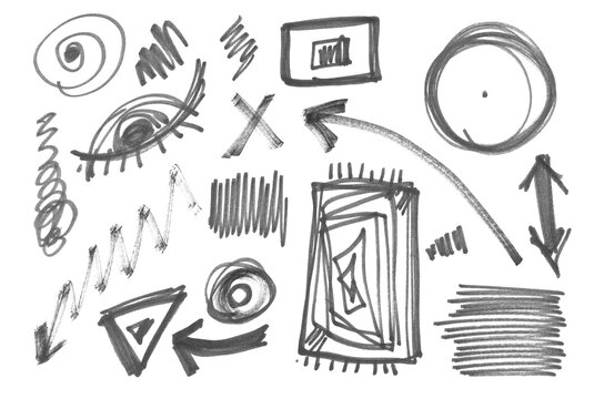 Unusual and fun design elements, black marker isolated on white background and texture