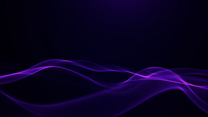 Fototapeta premium Neon purple energy waves flowing through dark digital space, smooth glowing lines, abstract futuristic motion, vibrant plasma light, elegant high tech atmosphere.