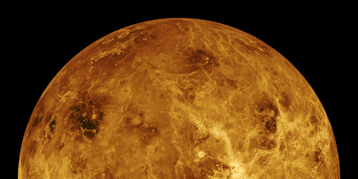 Venus planet surface view from space isolated on black background. Elements of this image furnished by NASA.