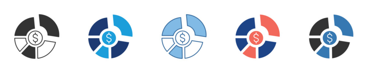 Fototapeta premium Assortment of financial pie chart concept icons, ideal for visualizing budget allocation, income distribution, and economic data analysis for various business projects