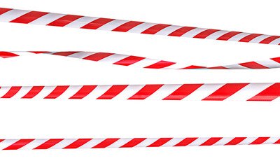 Fototapeta premium Red and white warning barrier tape 3d isolated