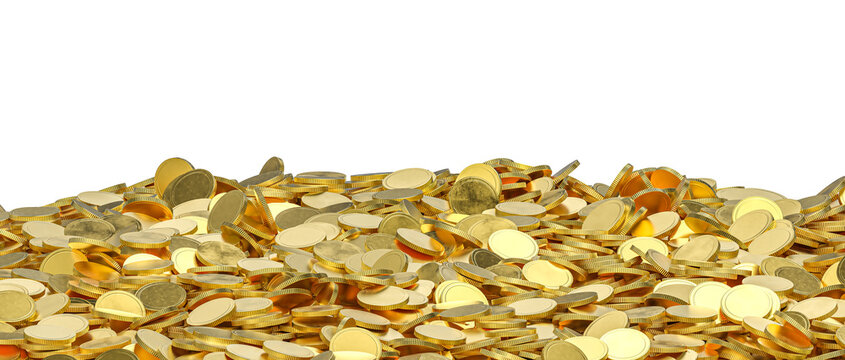 Golden coins 3d growing wealth concept isolated