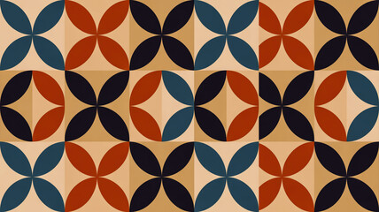 Geometric pattern of overlapping circles in blue, red, and beige