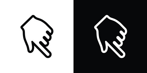 Obraz premium Human hand finger pointing up or clicking. Simple black and white line icons. Touchscreen gesture, direction indicator, or selection symbol for app and website UI design.