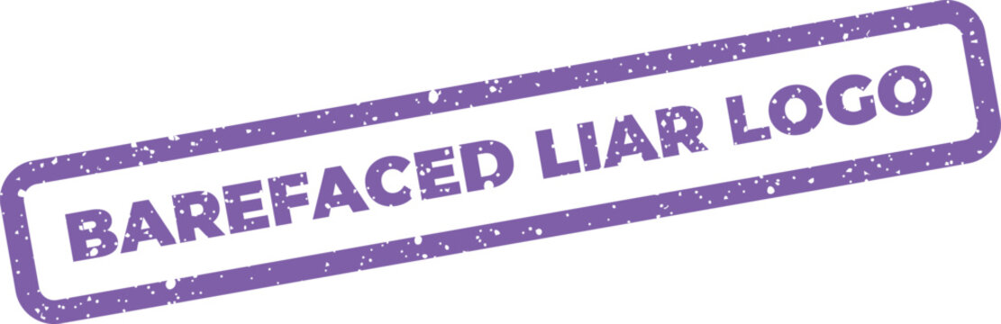Distressed rectangular label featuring the text barefaced liar logo with grunge texture effect and message