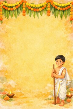 Upanayan Sanskar Invitation Background with Indian Boy Illustration
