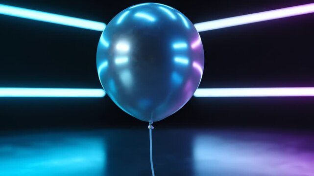 Futuristic metallic sphere reflecting colorful neon lights in a dark high-tech environment with dynamic glowing lines
