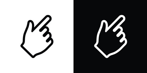 Obraz premium Human hand finger pointing up or clicking. Simple black and white line icons. Touchscreen gesture, direction indicator, or selection symbol for app and website UI design.