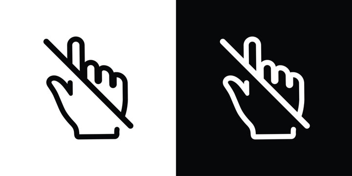 Hand cursor with a diagonal strike-through line. "No clicking" or "disabled interaction" icon. Vector symbol for restricted access, non-clickable elements, or touch prohibition.
