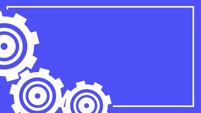 Blue background template 4K with white mechanical gears motion