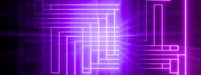 Fototapeta premium Abstract Purple Neon Circuit Grid Background. Futuristic Digital Data Lines and Geometric Maze Texture. 3D Render of Retro Synthwave Technology.