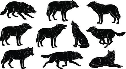 Obraz premium Collection of Wolf Silhouettes in Various Poses.
