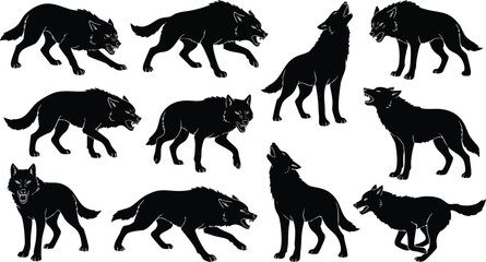 Obraz premium Collection of Wolf Silhouettes in Various Poses.