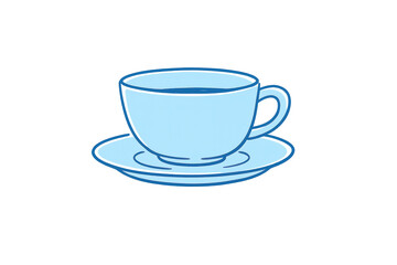 Obraz premium Blue teacup with saucer, line art doodle style, enjoying morning tea or coffee break on transparent background