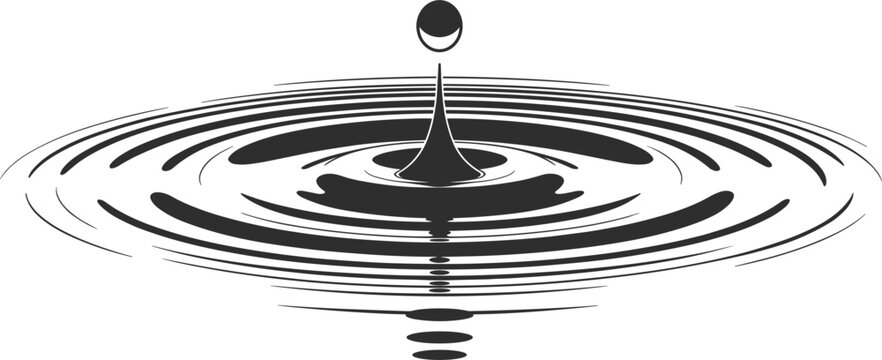 Abstract black and white water drop ripple effect vector illustration isolated on a white background.