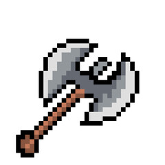 Fototapeta premium Pixel art axe PNG, axe game items with pixel art, pixel art 8 bit, 16 bit, 32 bit