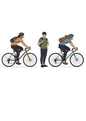 Fototapeta premium Food delivery cyclist with thermal backpack gig economy courier silhouette vector