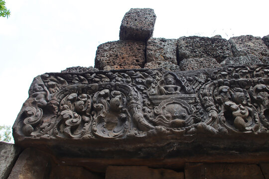 ruined ancient hindu and buddhist khmer temple (phnom chisor) in the takeo province in cambodia 