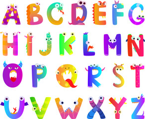 Funny monster alphabet. Kid cute character letters